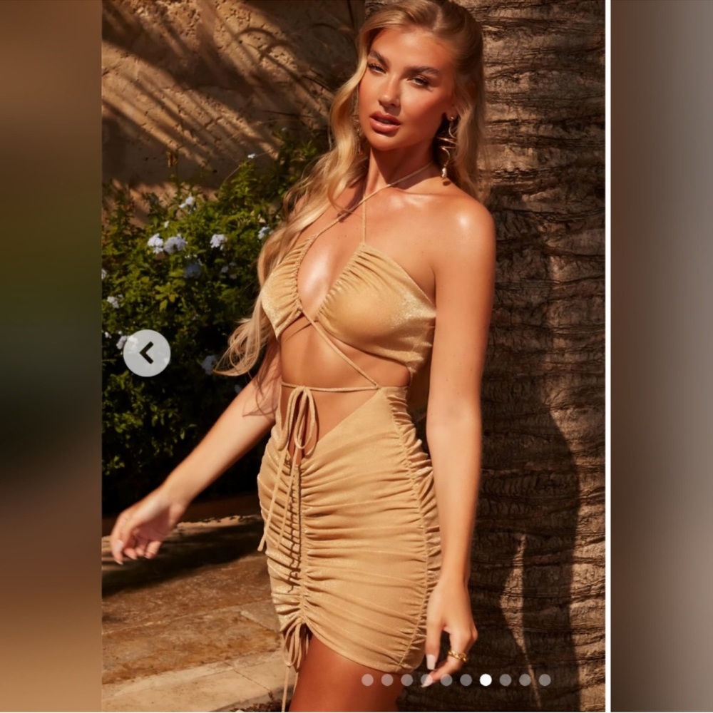 NWT oh Polly feel the Gold Halter Neck Dress